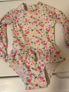 Flap Happy Flamingo rashguard swim bathing suit baby girl infant size 18mos EUC